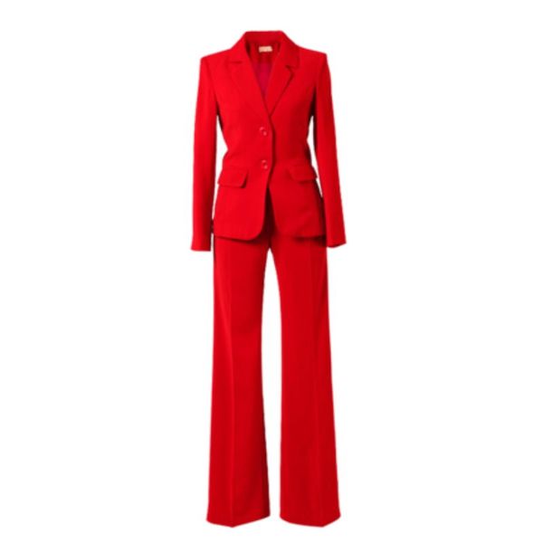 

red pant suits women new high end fashion professional two-piece spring temperament suit +wide-leg pants two-piece suit female, White;black