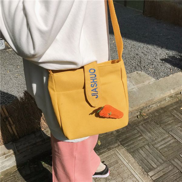 

ins japanese sweet bag women embroidery applique canvas soft sister shoulder messenger student girl cute little crossbody bag