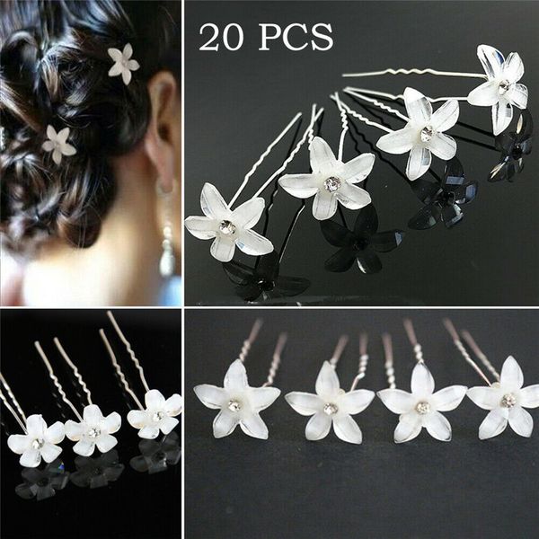 

20pcs wedding prom silver crystal rhinestone flower bridesmaid crystal rhinestone pearl hair pins bridal elegant clips grips