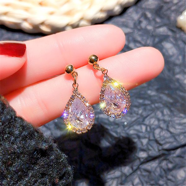 

925 silver needle water drop shining zircon drop earrings for women korean temperament fashion jewelry accessories wholesale