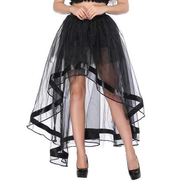 Frauen elastische Taille schwarz Mesh Tüll Hi-Lo bodenlangen langen Swing Rock für Burlesque Korsett Top perfekte Halloween Outfit Röcke Übergröße