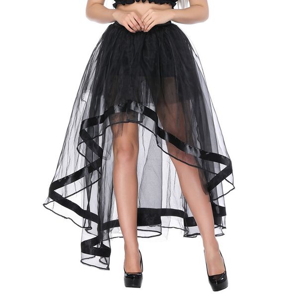 

women elastic waist black mesh tulle hi-lo floor length long swing skirt for burlesque corset perfect halloween outfit skirts plus size