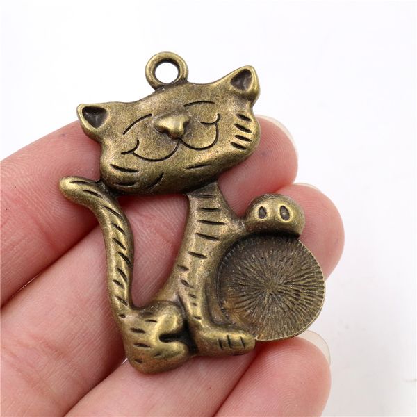 

47x34mm 2pcs античная щепка и бронзовое покрытие cat ручной работы подвеска подвеска: diy для браслета ожерелья, Silver