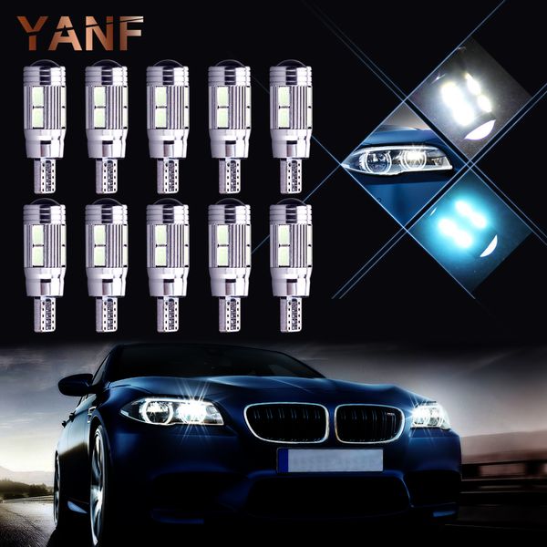 

universal 10pcs car 10smd 5630 led t10 194 w5w canbus lights bulb no error auto clearance parking day fog side lamp lens
