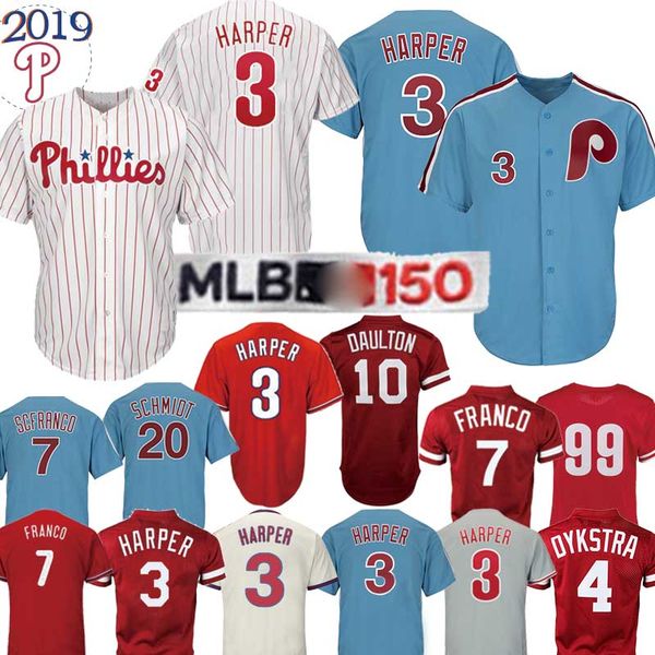 

phillies jerseys philadelphia 3 bryce harper 17 rhys hoskins 27 aaron nola 20 mike schmidt mens retro flex cool base baseball jerseys, Blue;black