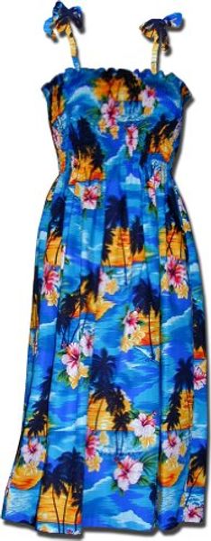 

hawaiian smocked dress waikiki sunset, Black;gray