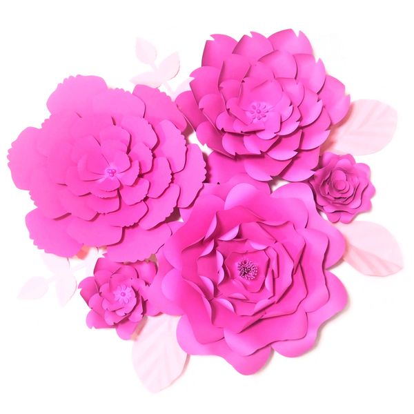 

DIY Giant Paper Flowers Fleurs Artificielles Backdrop Artificial Rose 5pcs+4 Leaves Wedding Party Decor Nursery Rose 15-50CM