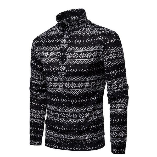 

heflashor 2018 christmas print men casual knitted hoodies christmas turtleneck pullover long-sleeve patchwork clothes, Black