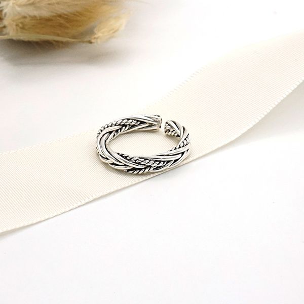 

japanese korean s925 silver ring women's-adjustable retro cool fine silver handmade cross pattern accessories jewelry thai silve
