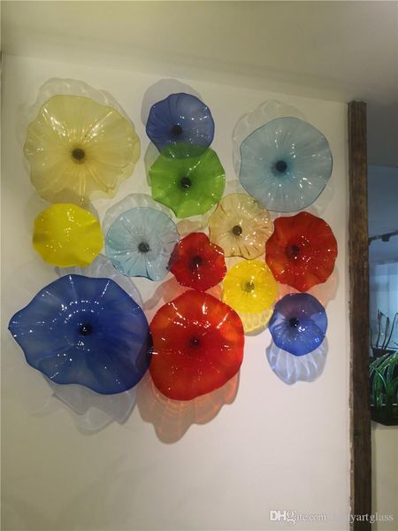 

2020 colors wall decorative glass plates, hand blown customized italy designer murano glass art wall plate lighting, wall sconce plates