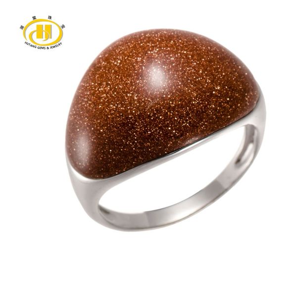 

hutang unique design gemstone gold sand stone solid 925 sterling silver dome ring for women's fine jewelry for gift christmas, Golden;silver