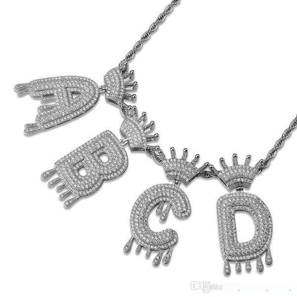 

men women new fashion hip hop necklaces white gold full cz crowm letters pendant necklaces rapper jewlery nice gift for friend, Silver