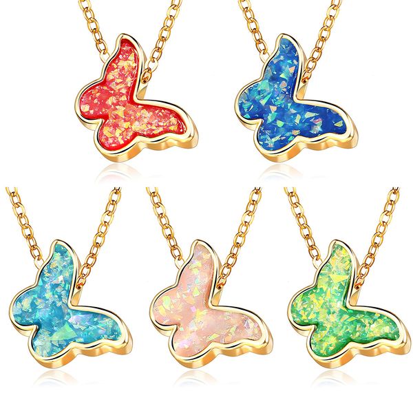 

acrylic butterfly necklaces for women - colorful charm with blue and pink butterflies, fashionable 2020 design, Silver