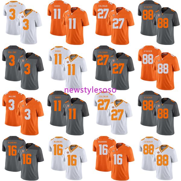 

2019 ncaa football теннесси волонтеры 3 джош malone 11 джошуа доббс 27 джастин coleman 88 люк стокер 16 пейтон мэннинг трикотажных изделий, Black;red