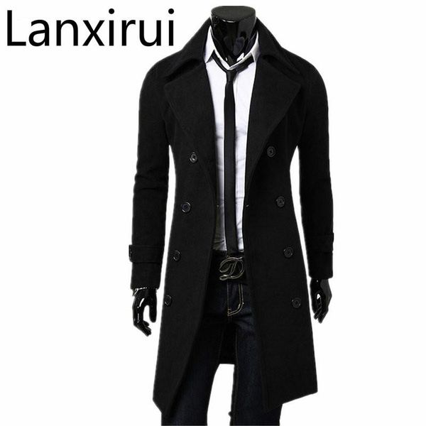 

mens trench coat new fashion designer men long coat autumn winter double-breasted windproof slim trench men plus size, Tan;black