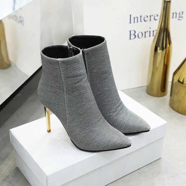 

big size 9 10 11 12 boots women shoes ankle boots for women ladies shoes woman winter side zipper tapered heel, Black