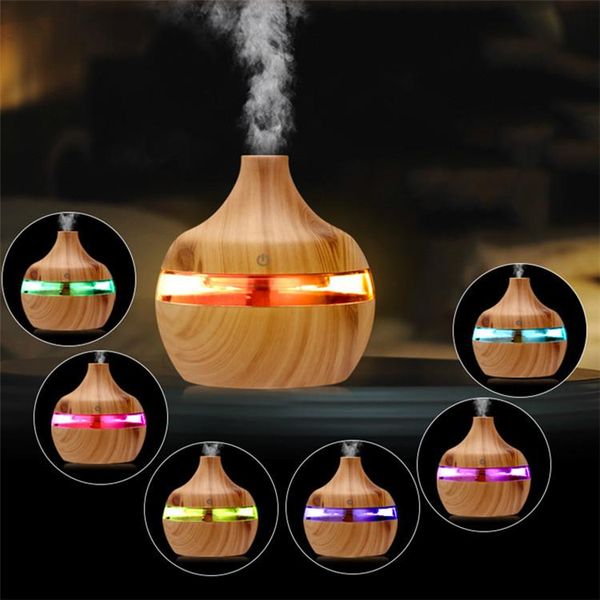 

2019 300ml new aromatherapy essential oil diffuser bamboo humidifier wood grain ultrasonic cool mist diffusers with 7 led color light
