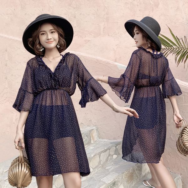 

трехсекционный сплит женский купальник бикини живот-покрытие тощий бикини super fairy dot beach hot spring купальник, White;black