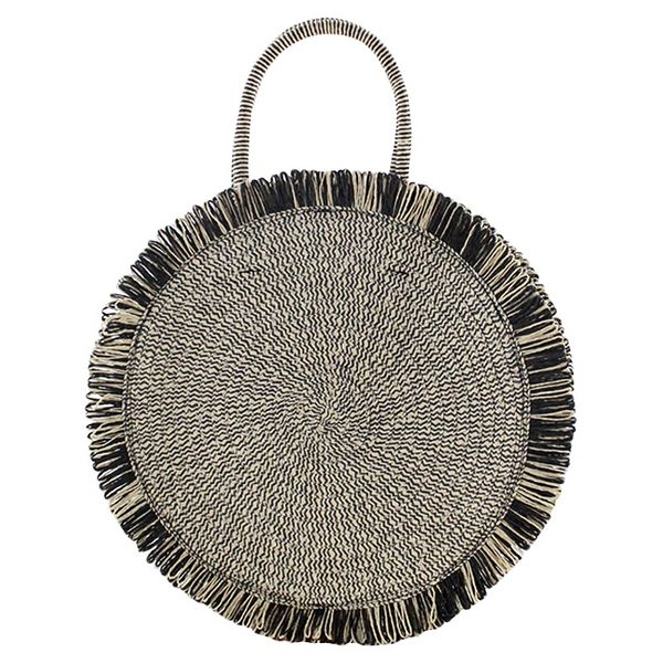 

abdb-мода кисточка zipper солома сумка женщина пляж сплетенный мешок круглого tote бахрома плечо дорожная сумка