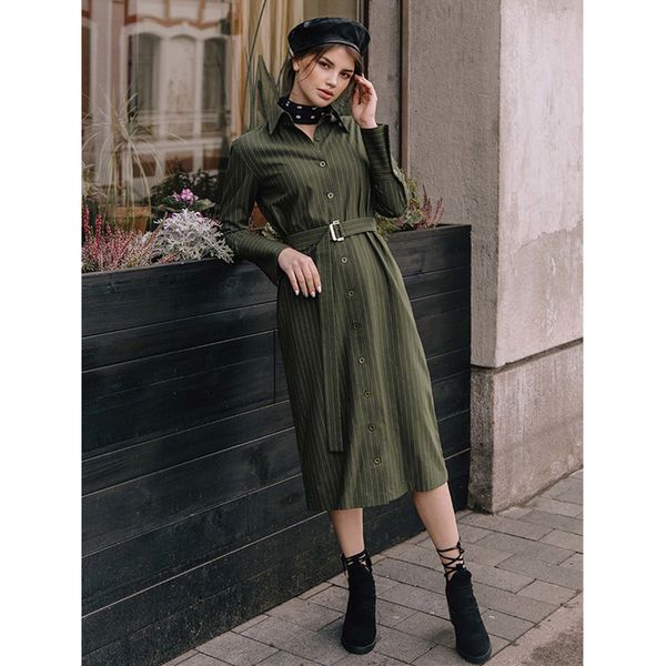 

women clothing women dresses striped bandage dress women autumn winter long sleeve button shirt dress mid calf office lady dresses, Black;gray