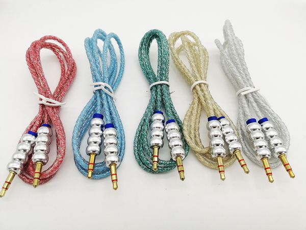 Audiokabel mit zwei Steckern, 1 m, 3,5 mm, blinkender Perlenstecker, AUX-Kabel über DHL 100+