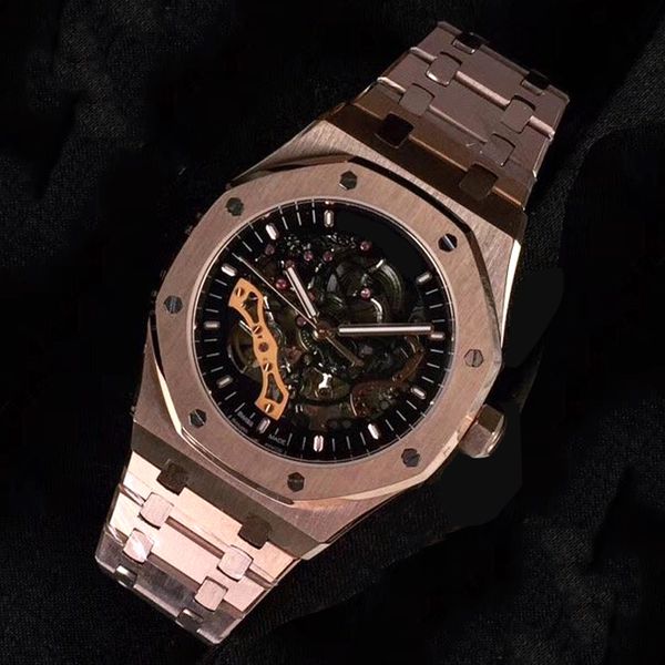 

rose gold watches mens watches hollow flywheel automatic movement wristwatches montre de luxe 316 stainless steel self-wind, Slivery;brown