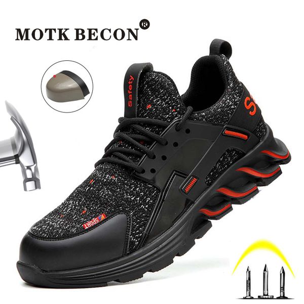 

motk becon dropshipping indestructible ryder shoes men slip on safety shoes lightweight anti-smashing construction sneaker l112, Black