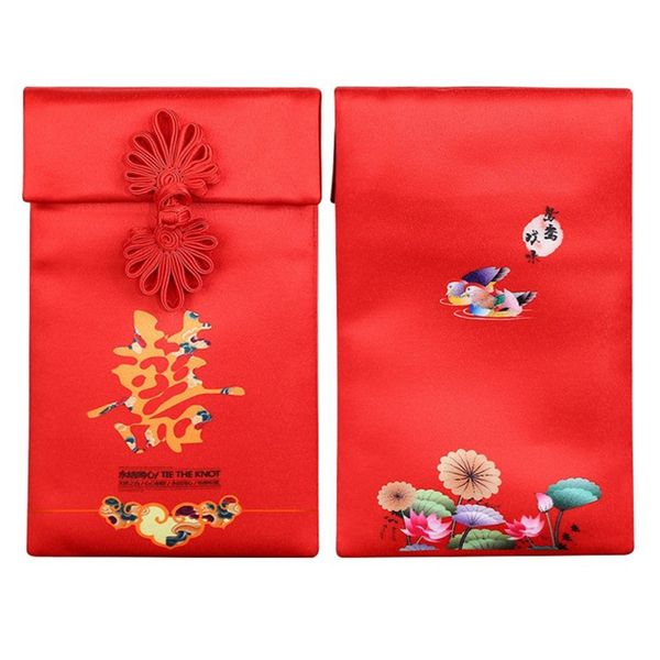 

chinese new year red envelope bag fabric button closure creative embroidery cloth festival gift bag with chinese character