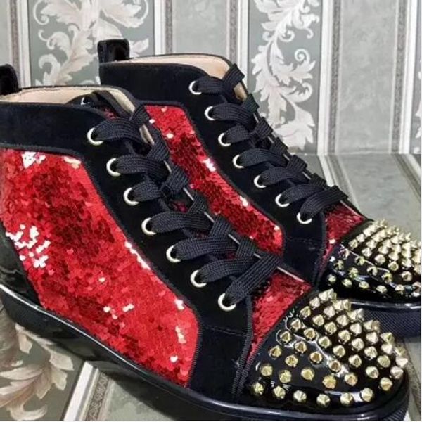 

2019ss women men original box blue red glitter studded spikes pikpik ace red high flat shoes sneakers sole brand roller boat flat shoes, Black