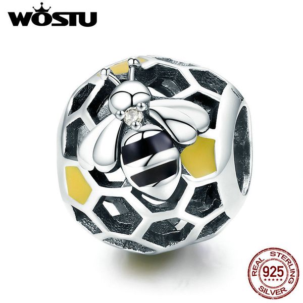 

wostu 925 silver honeycomb bee круглые бусины подвески подходят оригинальные браслеты ожерелья женщин способа 925 ювелирных изделий cqc779, Bronze;silver