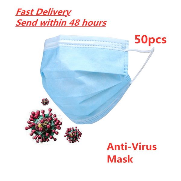 

50 pcs/lot disposable face masks disposable 3 layers dustproof mask facial protective cover masks set anti-dust mask ing