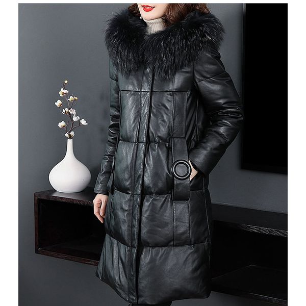 

leather & suede hooded winter fashion fur collar women leather coat large size solid color jacket nuw343, Black