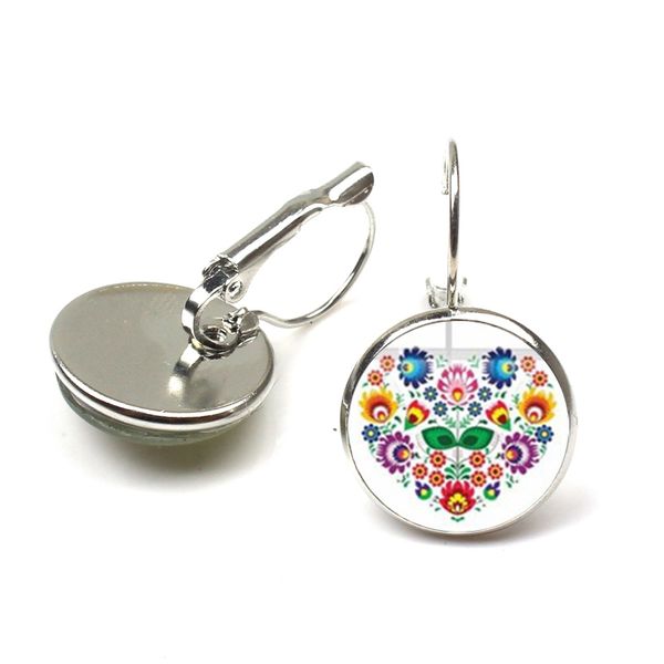 

polish folk art pattern earrings fashion jewelry modern paper-cut element floral earring girl cabochon women's wholesale, Silver
