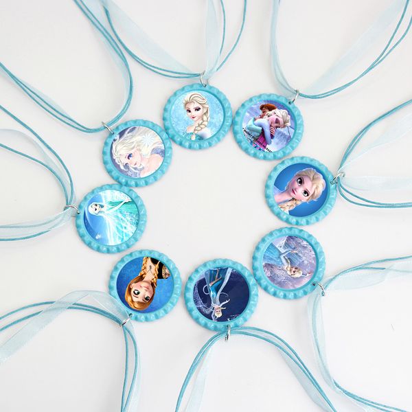 

themed elsa anna bottle cap ribbon necklaces -great party favor for gifts necklaces bn001, Silver