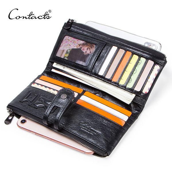 

genuine leather men long wallet lady purse card holder clutch with coin pocket zipper money bag for phone male wallets, Red;black