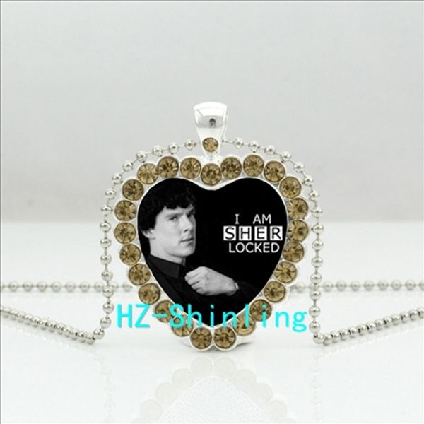 

hzshinling new sherlock heart necklace i am sher locked crystal pendant sherlock holmes jewelry heart shaped hz6, Silver