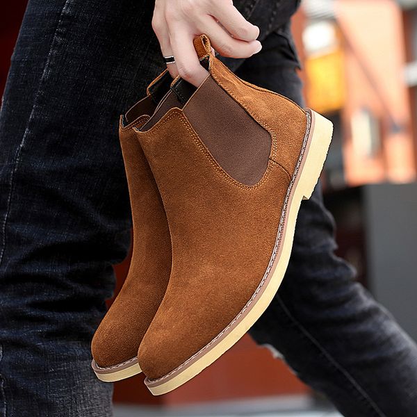

fashion outdoor boots men suede leather luxury men ankle boots original shorts casual shoes british style winter, Black