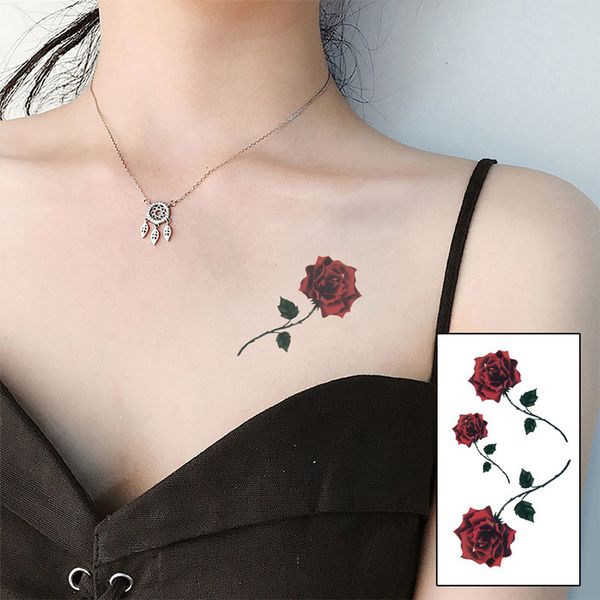 Acheter étanche Autocollant De Tatouage Temporaire Rose Rouge Fleur Fleur Autocollant De Tatouage Temporaire Art Tatouage Tatouage Hommes Femmes Flash