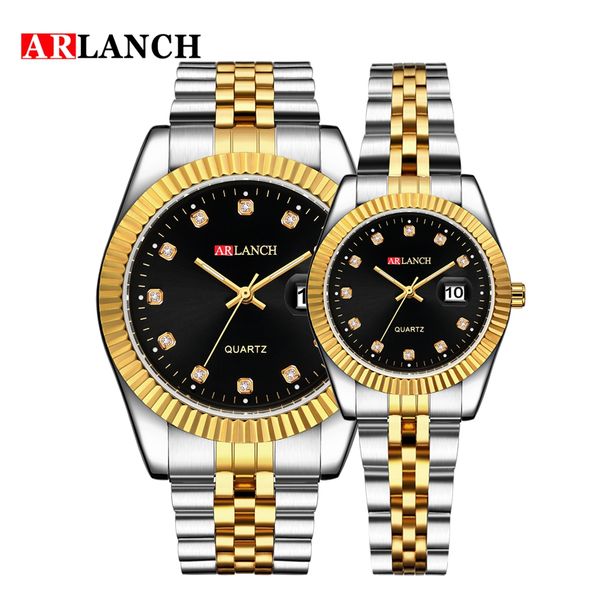 

arlanch luminous lover watch men women diamond calendar stainless steel watch waterproof quartz couple wristwatch, Slivery;brown