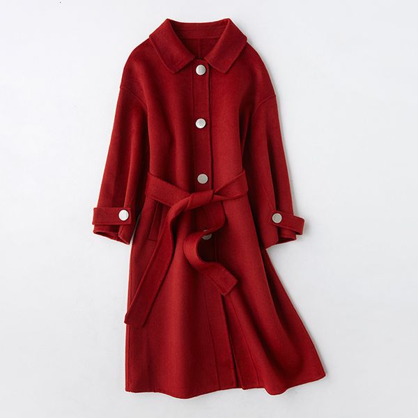 

new long autumn winter coat women wool blends coat eleganttwo-sided cashmere overcoat korean red black white loose warm