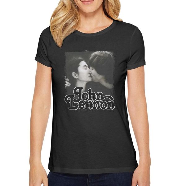 

fashion womens john lennon double fantasy black round neck t shirt graphic retro shirts bon jovi sunglasses the u.s. vs. john lennon, White
