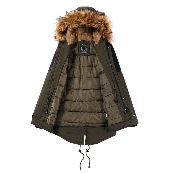 

15 degree winter parka coat men thick warm hooded fur collar mid-long windbreaker keep warm parka jacket men patchwork parkas, Black