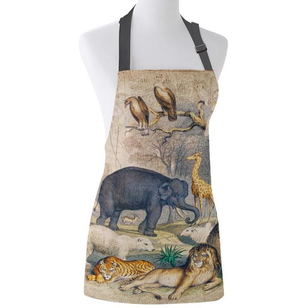

kitchen apron wild animal vintage newspaper elephant lion tiger adjustable bib canvas aprons for women cooking baking pinafore
