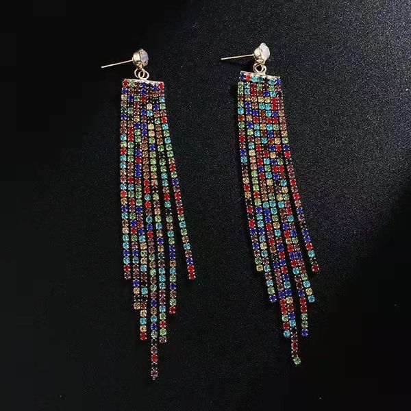 

iced out tassel bridal wedding dangle earrings for women luxury designer colorful bling diamond danling earring engagement jewelry gifts, Silver