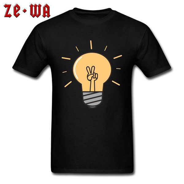 

street funny t-shirt men yeah t shirt party tshirts cotton tees cool lightbulb with a peace sign clothes, White;black