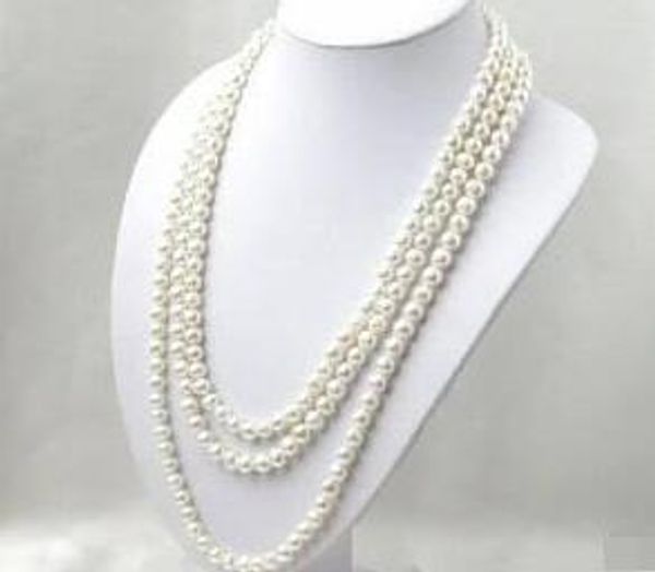 

long 80 inches 7-8mm white akoya cultured pearl necklace, Silver