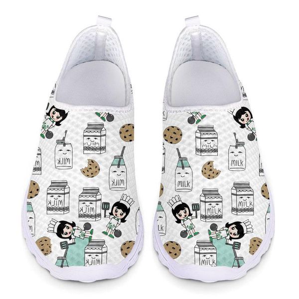 

whereisart women sesigner cute nutritionist print leisure breathable sneakers summer girls white beach lazy loafers, Black
