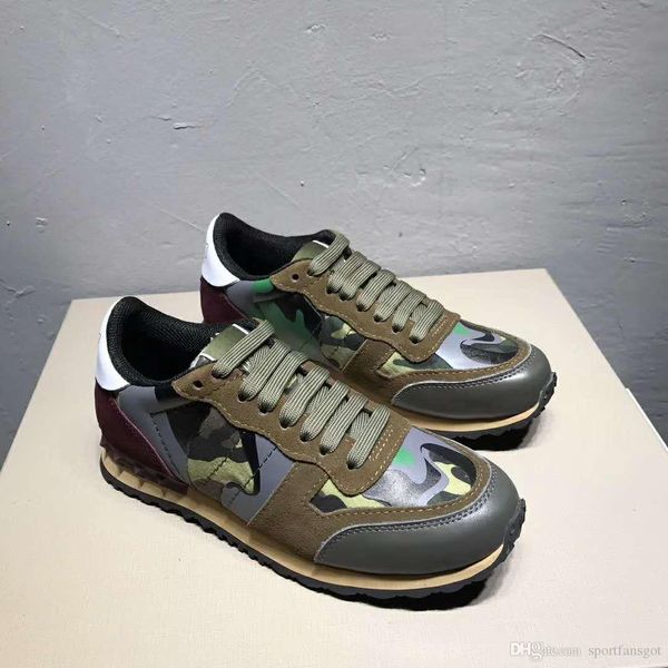 

2019 camouflage rock runner sneaker camo studded designer woman shoes flats chaussure fashion nude leather lace up casual shoes, Black