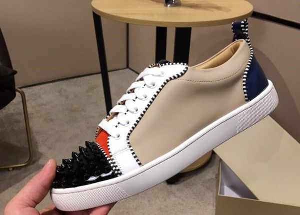 

2019 designer studded loafer primary calfskin low to help mix red soles sneakers luxury party wedding shoes leather spikes lace casual shoes, Black