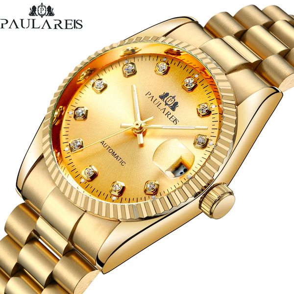 

men automatic self wind mechanical stainless steel strap datejust luxury simple gold silver 2 tones just 36mm date watch, Slivery;brown